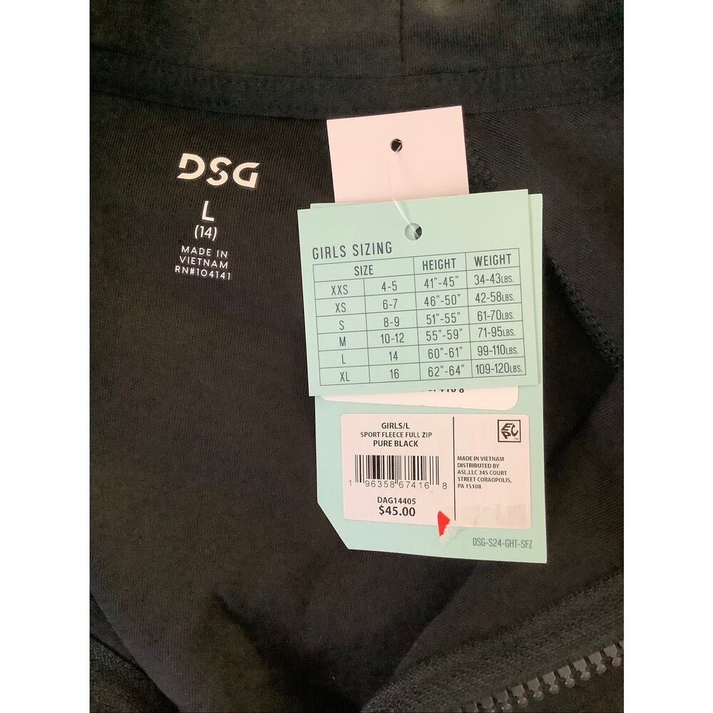 DSG Girls Large Black Sport Fleece Full Zip Hoodie Jacket Streetwear G3-3 - Picture 6 of 7
